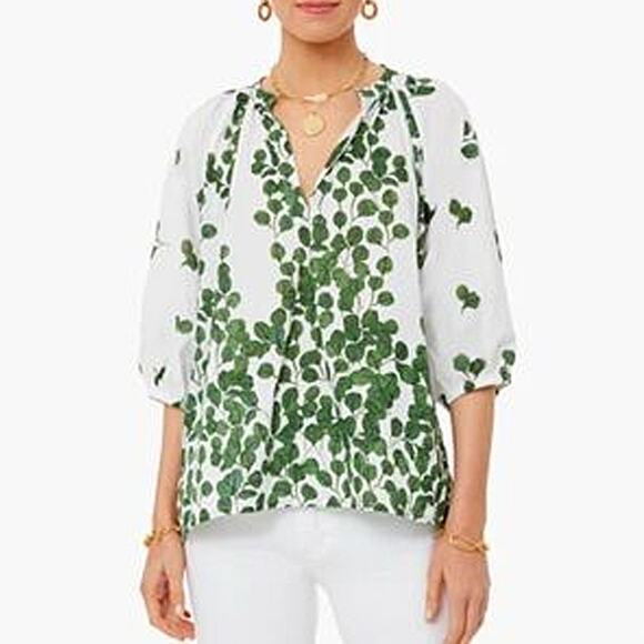 Tuckernuck Tops - Tuckernuck Ro's Garden Marcia Top White Green Leaf Size L